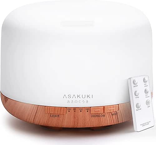 ASAKUKI Essential Oil Diffuser 500ml, Ultrasonic Aromatherapy Humidifier with Remote