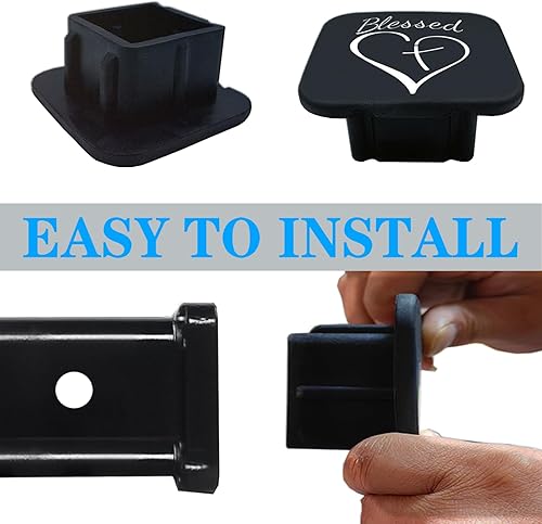 Vista 3 de Tapa de enchufe de tubo de enganche de remolque cristiano de 2 pulgadas con cruz bendecida y corazón, tapa de enchufe de tubo receptor de enganche