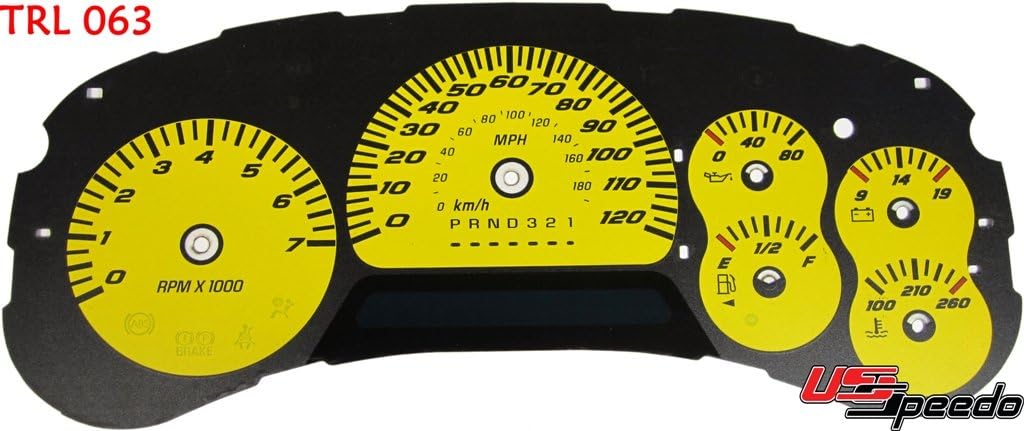US Speedo TRL063 - Daytona Edition Gauge Faces - Yellow / Blue Night - 120 MPH - for: Chevy Trailblazer, Envoy