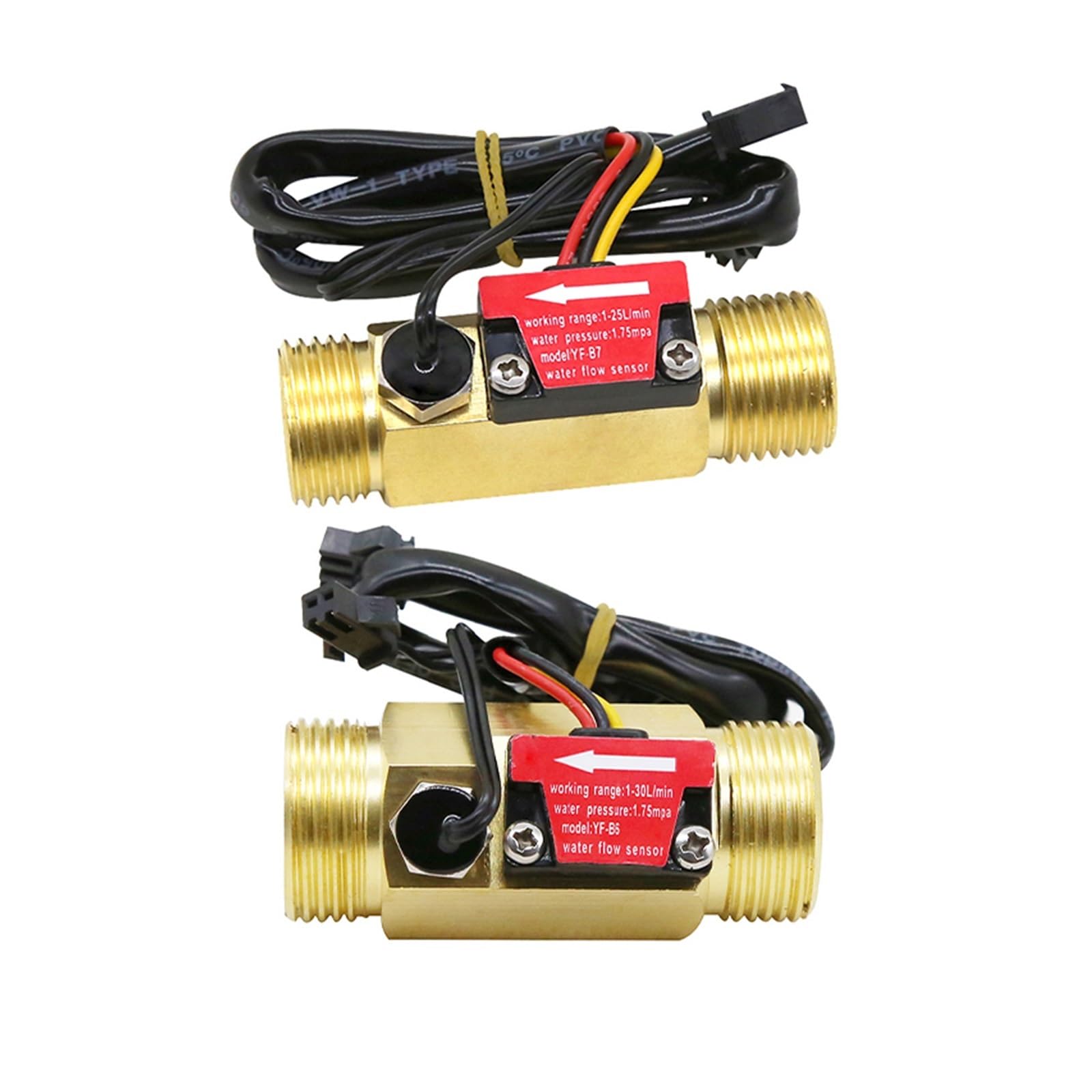 Medidor de caudal de agua, Sensor de Flujo de Agua DN15 DN20, rosca externa de latón de 1,75 MPa, caudalímetro de turbina de pulso, DC5~18V con detección de temperatura(DN20)