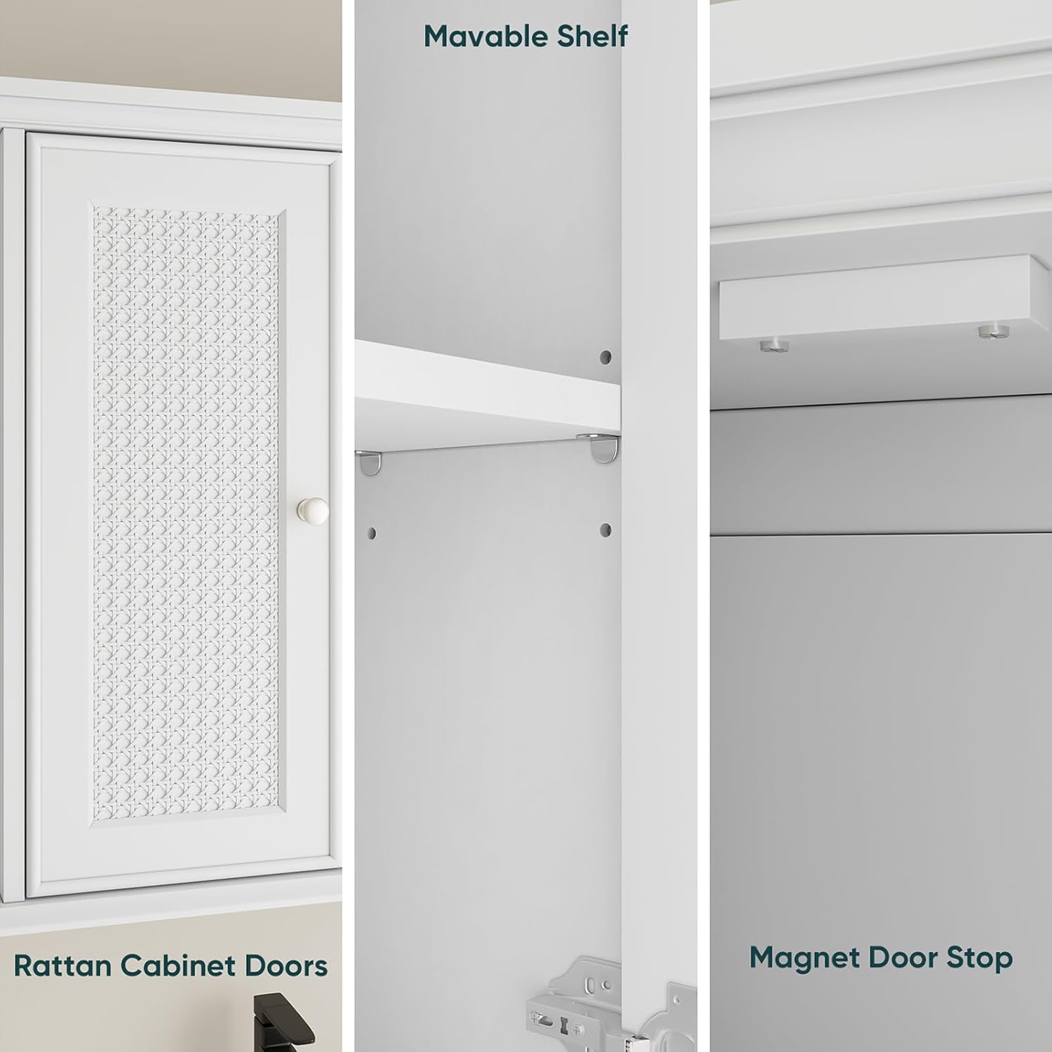 Rattan Weave Bathroom Cabinet Over Toilet, 2-Door Wall Mounted Medicine Cabinet with Adjustable Shelves, Modern Farmhouse Storage for Bathroom, Bedroom, Living Room