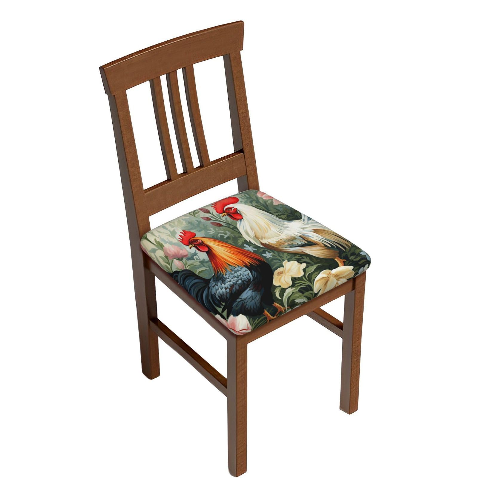 Fodpand Six Piece Rooster Square Stool Covers Stretch Removable Square Bar Stool Seat Covers Washable Dustproof Stool Cushion Slipcover Soft Milk Silk Bar Chair Covers With Band