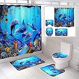 BOISTAR Dolphin Bathroom Set Ocean Shower Curtain Bathroom Accessories Kids Bathroom Decor Cute Sea...