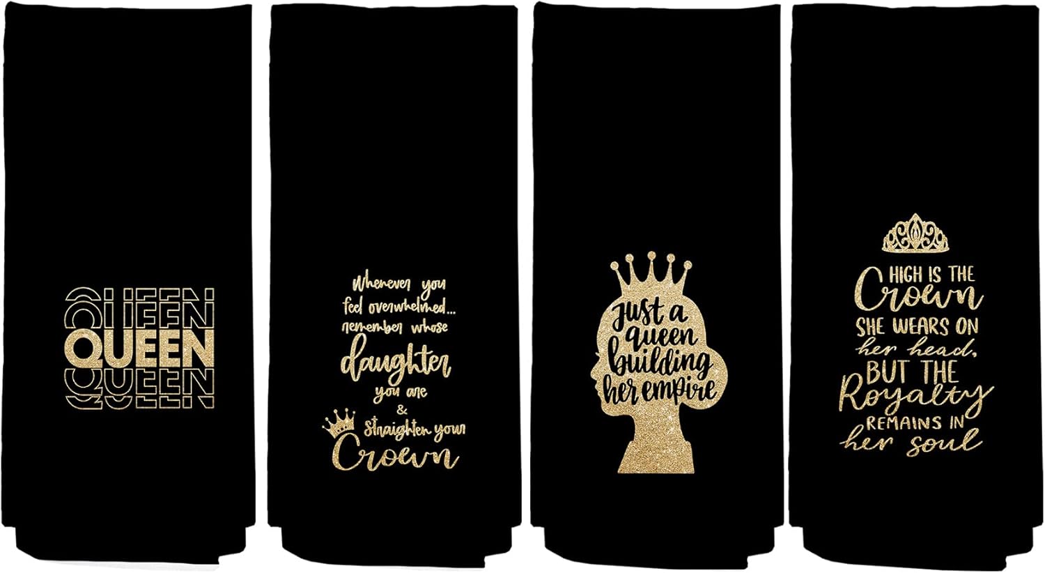 Just A Queen Building Her Empire Dish Cloths Towels 24x16 Inch Set of 4,Inspirational Quote Daughter Queen Decor Decorative Dish Hand Towels for Kitchen Bathroom,Daughter Teen Girls Gifts Black-set of 4