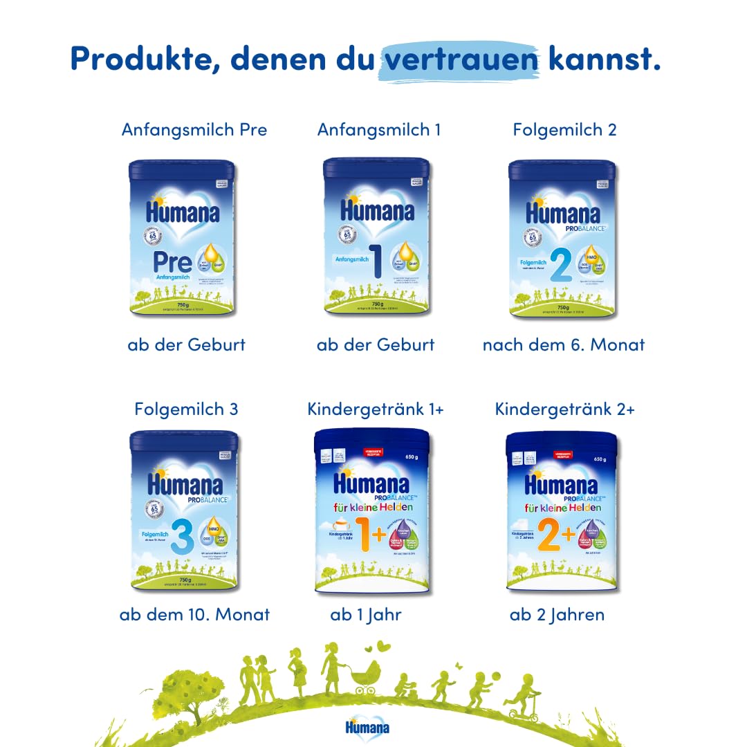 Humana PROBALANCE Folgemilch 3, ab dem 10. Monat, Babynahrung im Anschluss an das Stillen, einer Anfangsnahrung oder einer Folgemilch 2, ideal zum Zufüttern, 4 x 750 g