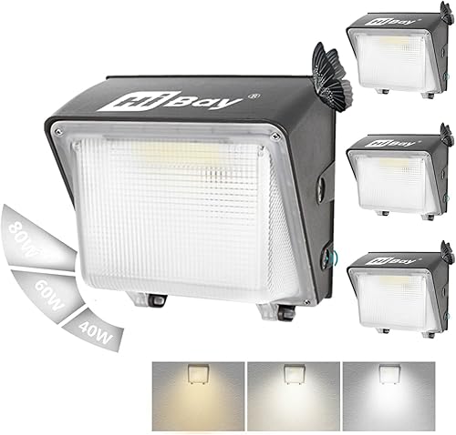 HiBay Iluminación exterior del atardecer al amanecer, 80 W 10450 lm, luces de inundación de pared de seguridad comercial, paquete de luces LED