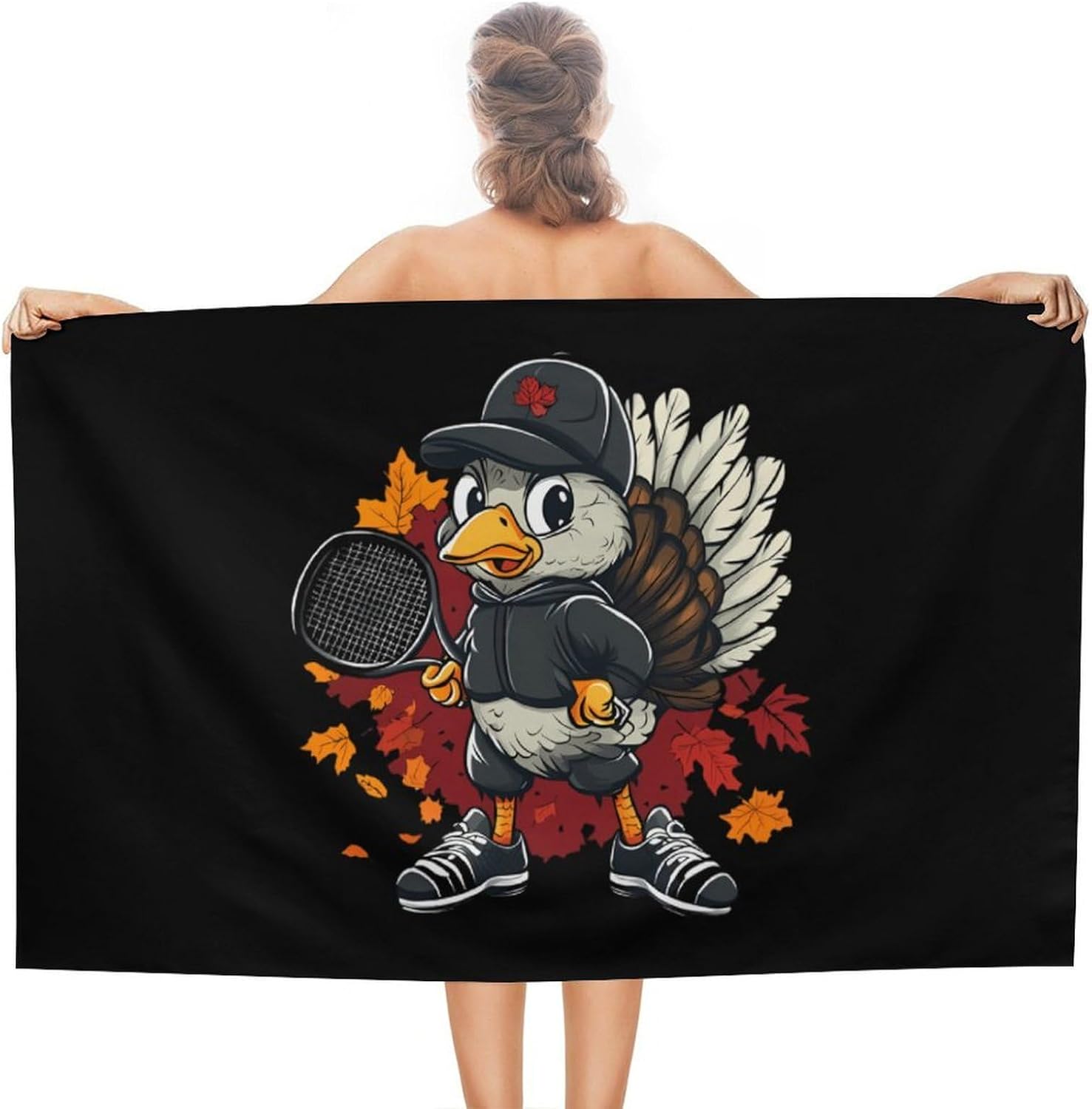 Cute Turkey Playing Tennis Oversized Beach Towel Soft Absorbent Pool Bath Swim Towels for Adults Travel Vacation Gifts 130x80cm