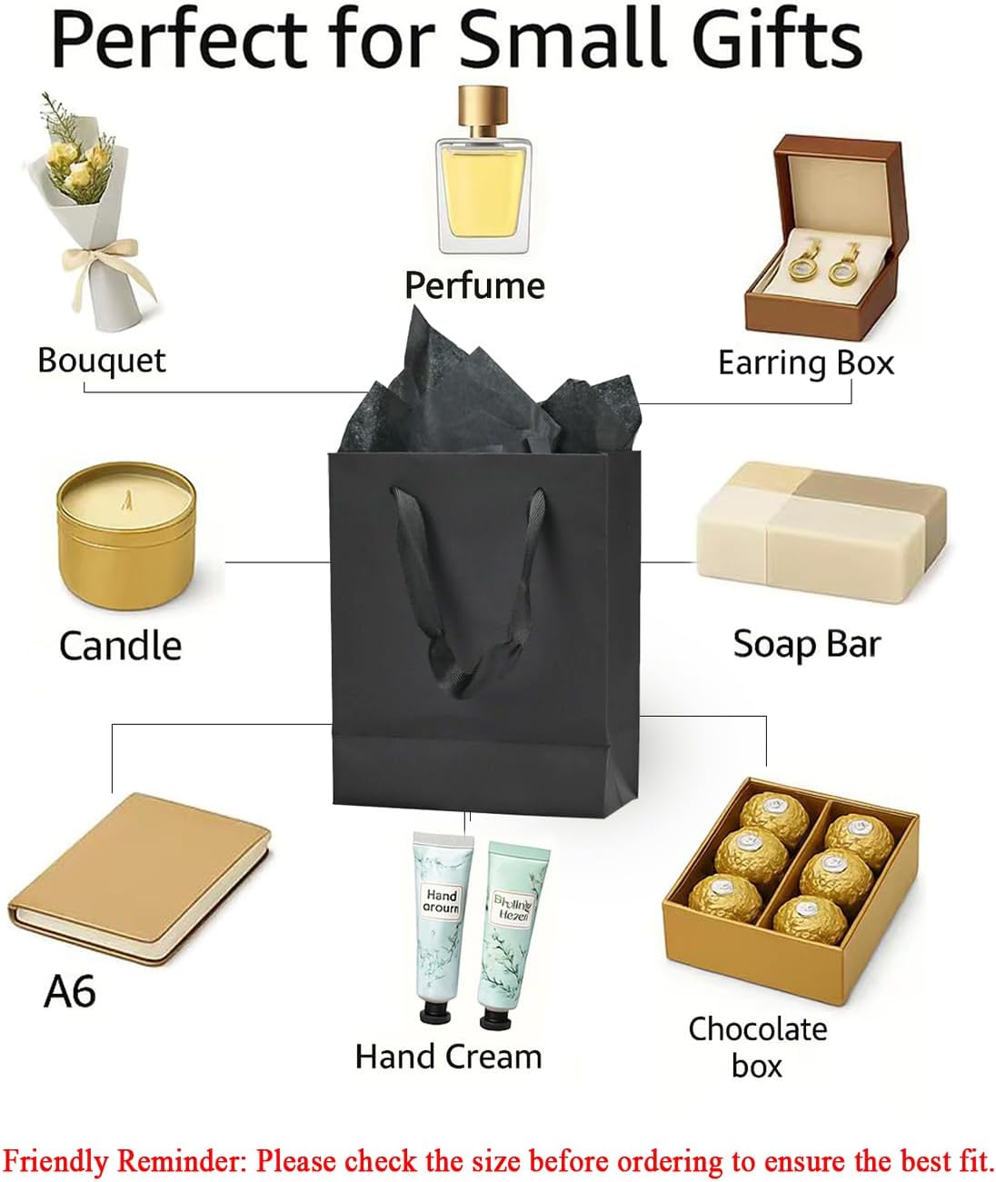 Aosric 30 Pack 6x3x7.5 Black Gift Bags – Small Sturdy & Reusable Premium Gift Bags for Jewelry, Perfume, Skincare, Cosmetics, Boutique Gift, Party Favors, Weddings, Birthdays, Christmas and Holidays - Image 3