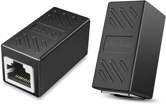 inodiref 2 Pcs RJ45 Coupler Ethernet Cable Coupler Extender Adapter 8P8C Network Coupler Connector Network Cable Extenders, Female to Female for Cat5 Cat6, Black