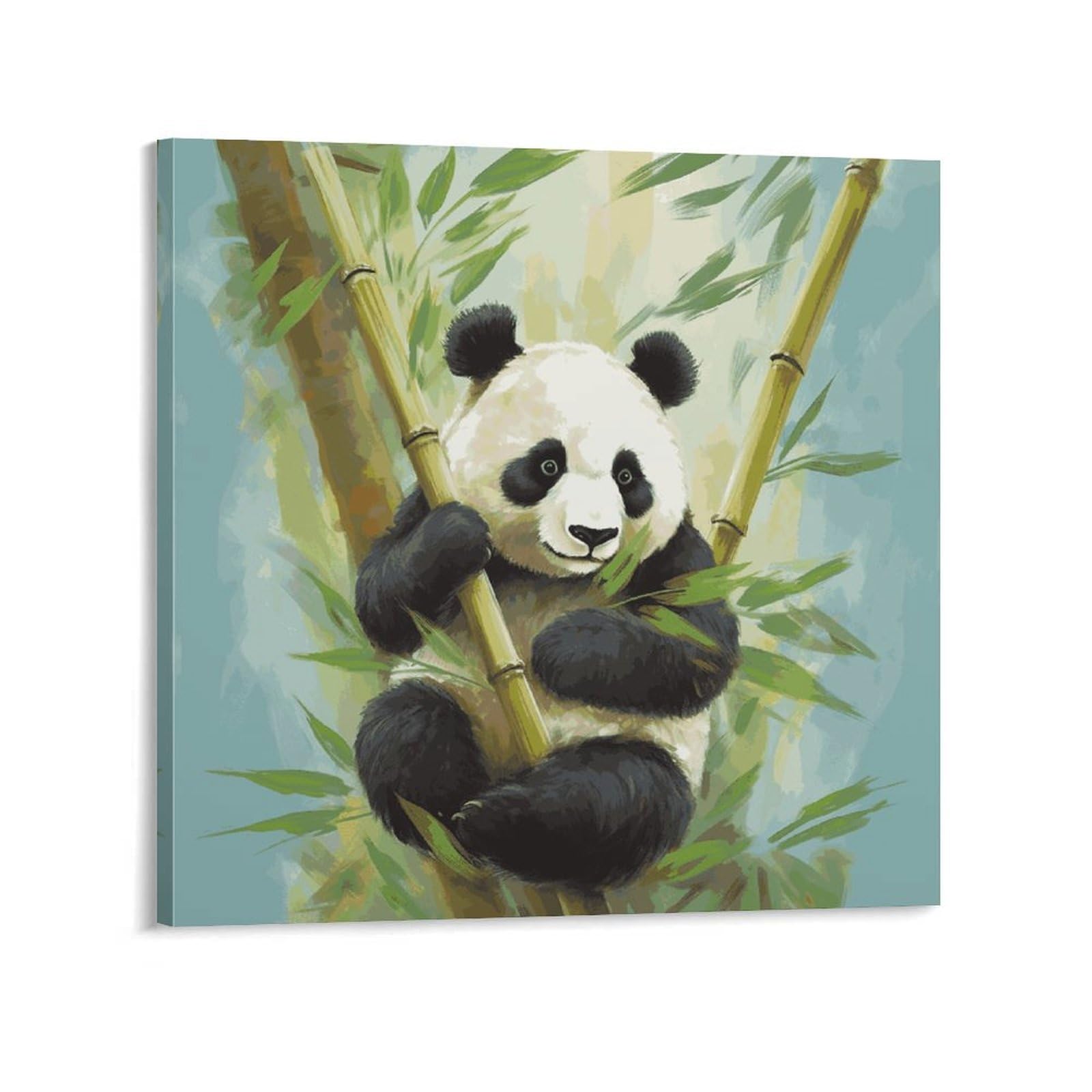 KLOPH Bamboo with Panda Canvas Wall Art for Living Room 08x8inch Modern Artwork Painting for Bathroom Hanging Canvas Prints Aesthetic Wallart for Bedroom Kitchen Office Wall Decor