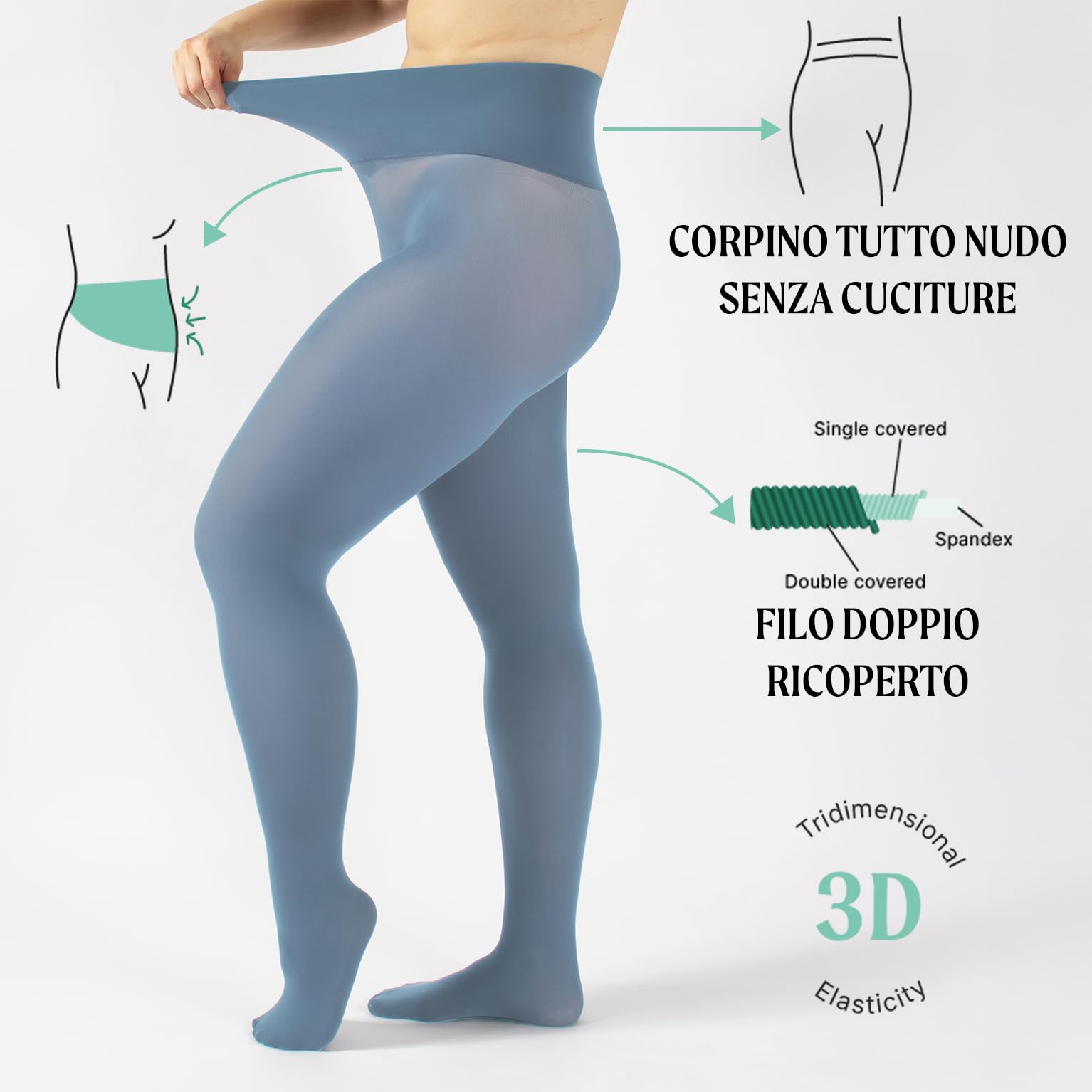 CALZITALY Collant senza Cuciture, Collant Opachi, Calzamaglia Coprente Donna, Nero, Verde, Blu, Bordeaux, S, M, L, XL, XXL, 50 DEN, Made in Italy