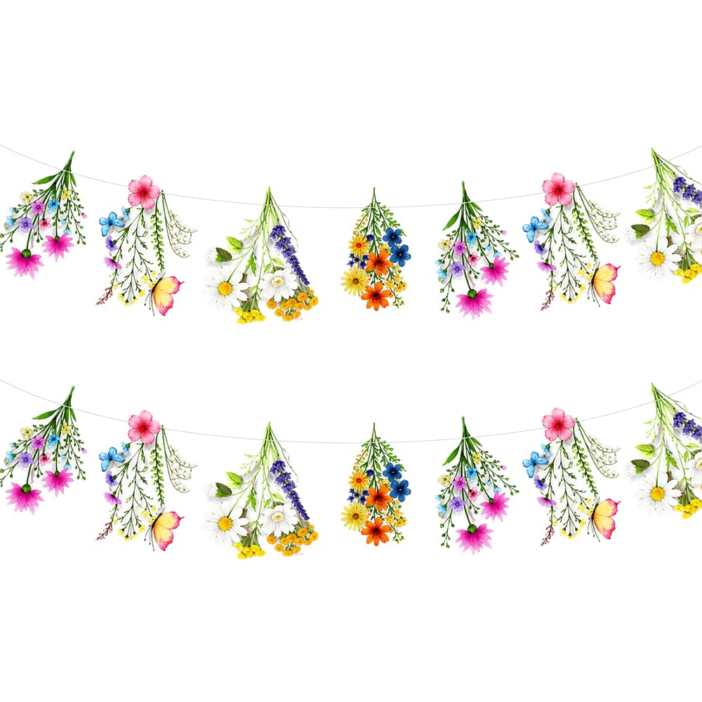 2Pcs Colorful Wildflower Banner, Flower Garland Spring Party Decorations