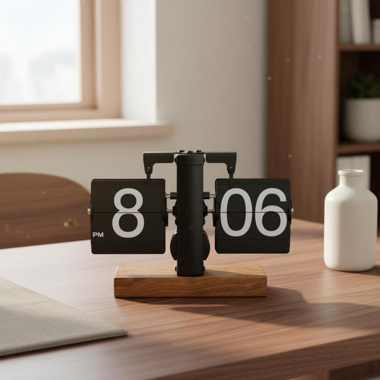 Qianly Reloj de Pestañas Mecánico Retro Reloj de Mesa Reloj de Reloj Analógico con Diseño Decorativo y Base de Madera Que, Color to 1