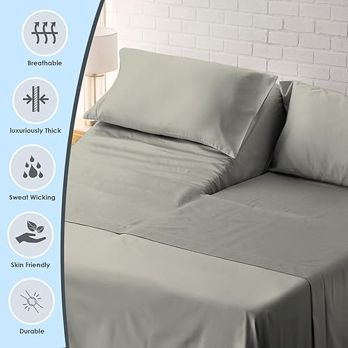 Miniatura 9 de Pizuna Juego de sábanas de 6 piezas tamaño Queen de 1000 hilos con 2 fundas de almohada extra, 100% algodón de fibra larga, tejido satinado suave