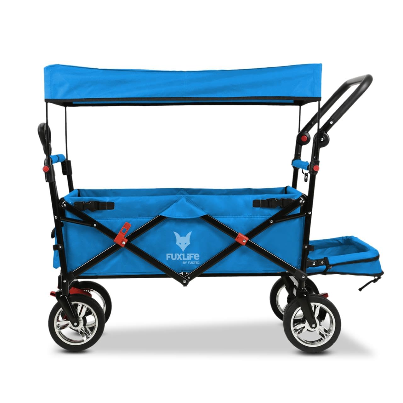 FUXLIFE wózek reczny FX-CT800 komfortowy skladany - turkusowy - wózek transportowy dla dzieci z daszkiem przeciwslonecznym - wyscielane przedluzenie wnetrza - wytrzymale kola