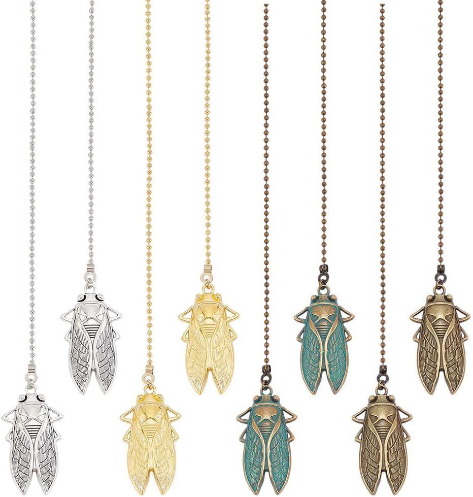 8Pcs 4 Colors Cicada Ceiling Fan Pull Chain 14.76 Inch Decorative Fan Pull Chain Pendant Extension Ceiling Fan Danglers Ornaments for Light Lamp Home Decoration