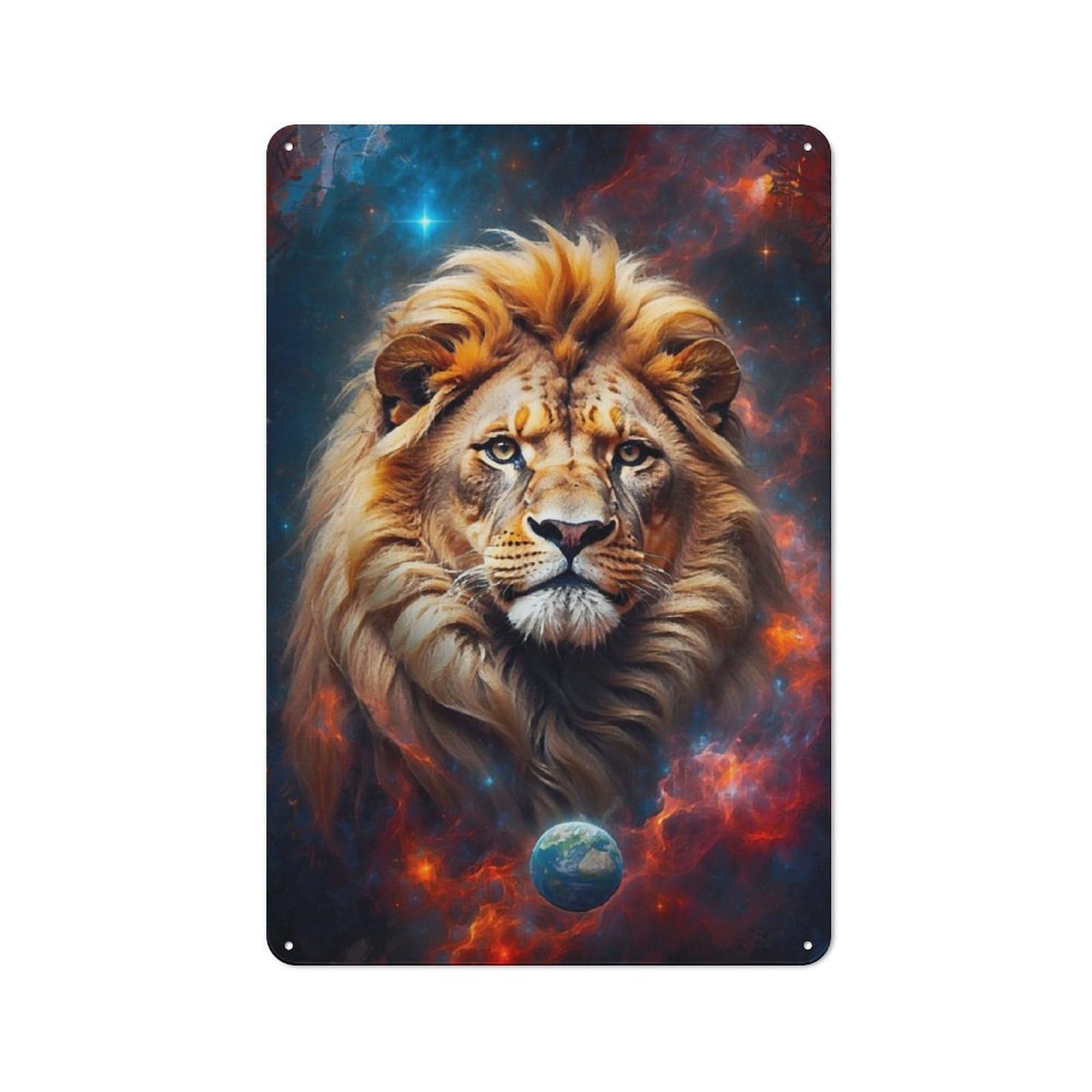 Lion of The Cosmos Workshop Style Metal Wall Decor 30x20cm, Decorative Metal Plaque for Garage, Workshop, Shed Or Utility Room