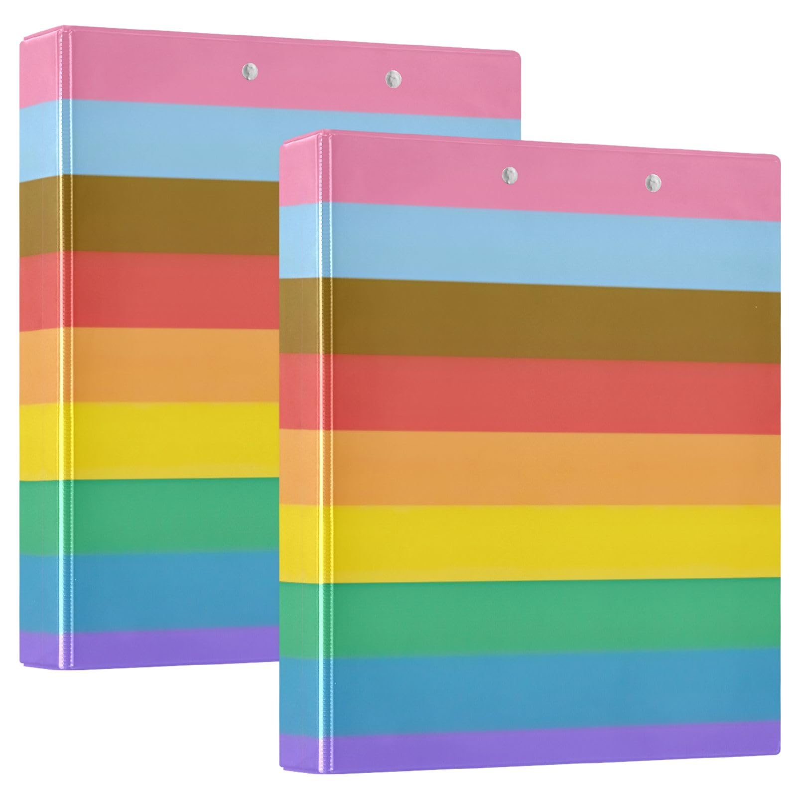 Progress Pride Flag Rainbow Colours 3 Rings Binders 1-1/2 Inch, Basic Binder Organizer Holds 200 Sheets Decorative Cute Binder for School Office Supplies, 2 Pack