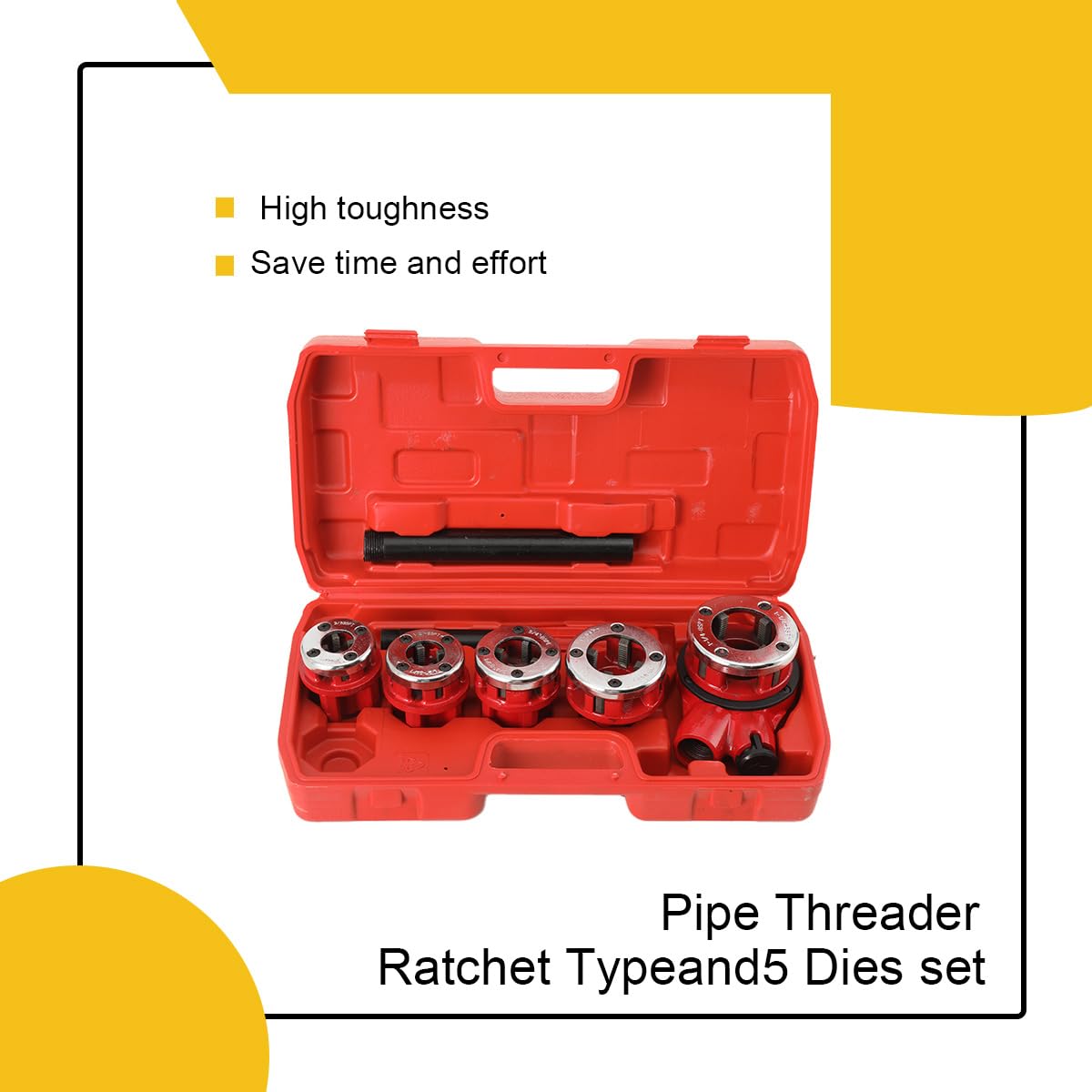 ATEdata Pipe Threader, Pipe Threading Tool Ratchet Typeand 5 Dies Set Pipe Cutter Threading Tool 3/8, 1/2, 3/4, 1, 1-1/4