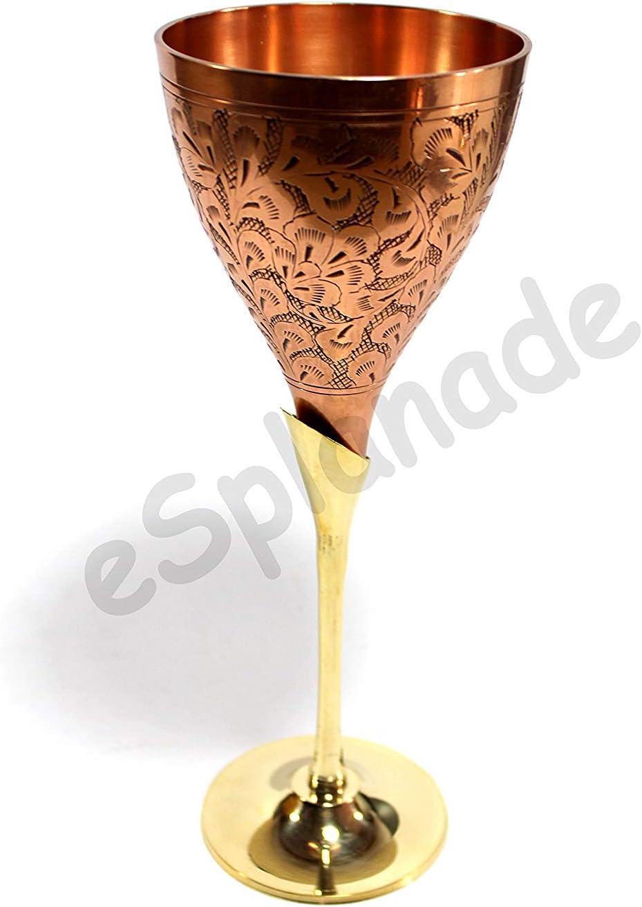 StonKraft Engraved Brass Goblets Champagne Glasses Flutes Coupes Wine Glass Set (Copper Finish)
