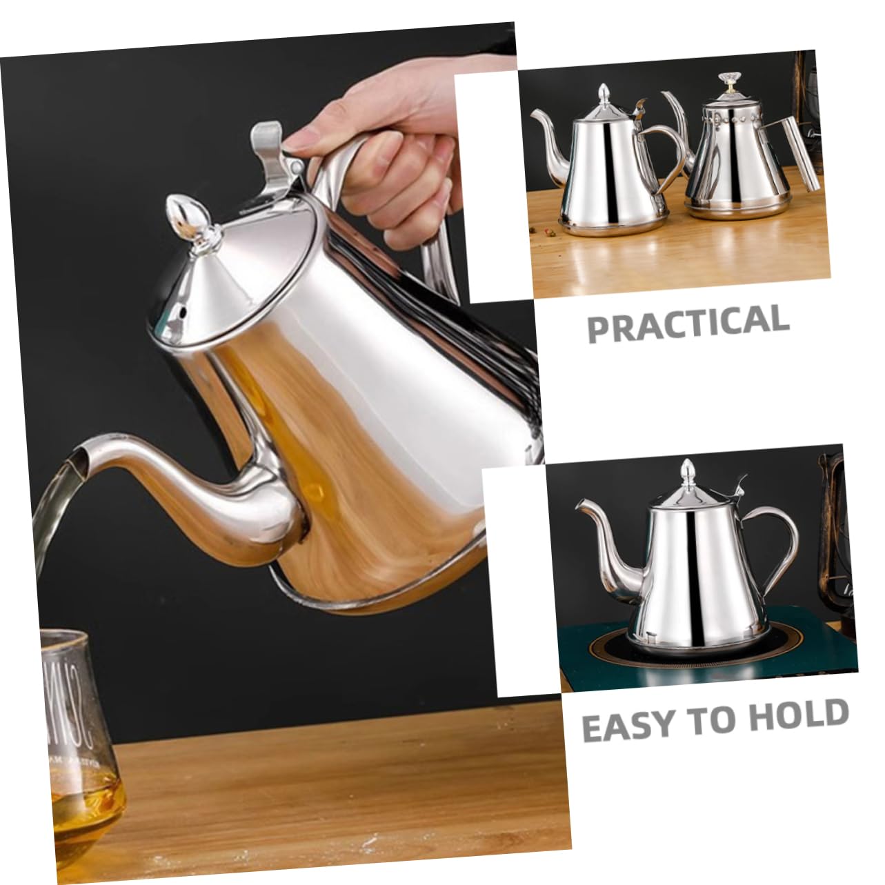 PRETYZOOM Metal Pot Multi-use Kettle Large Kettle Teapot 1500ml Stainless Coffee Pot
