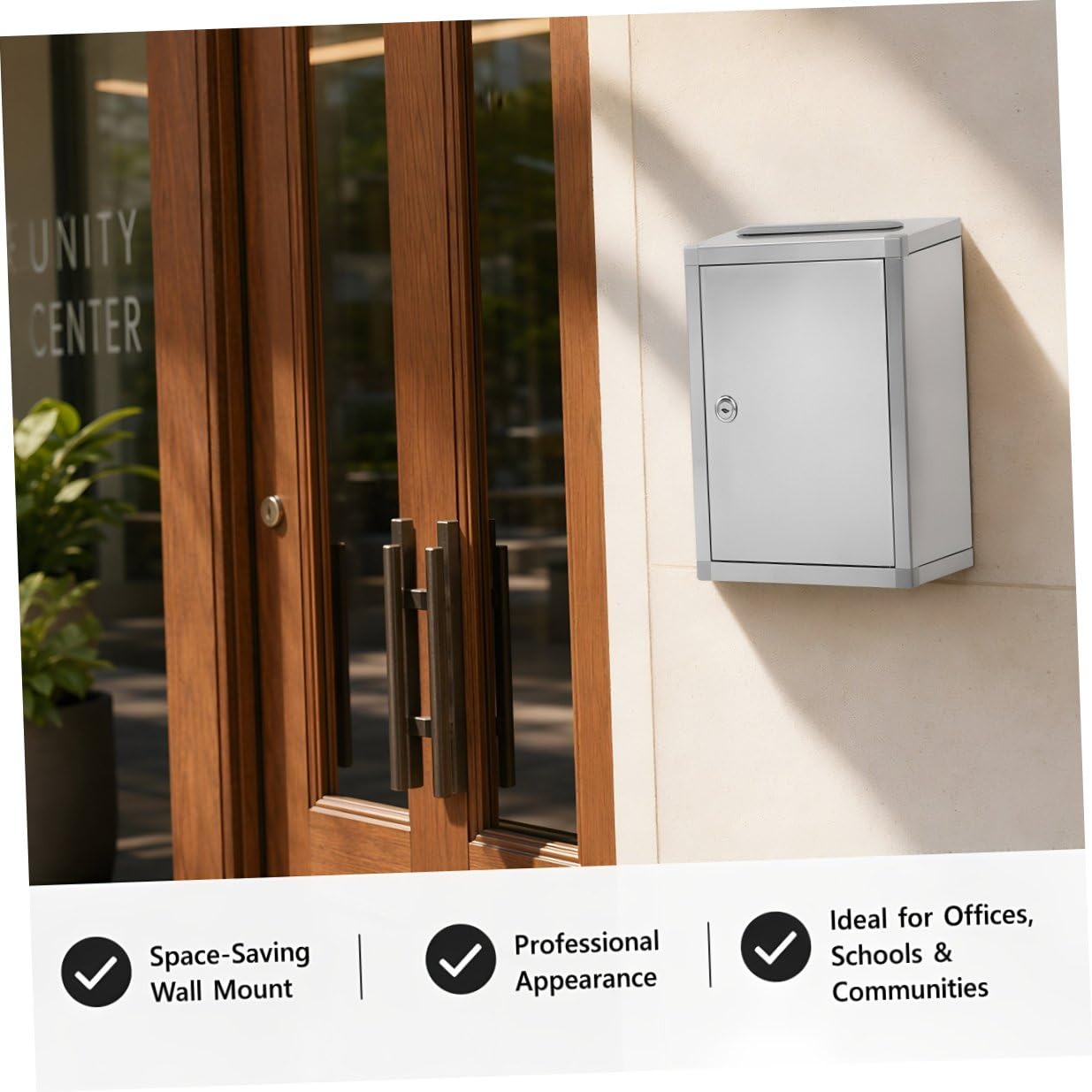 Buzón de Sugerencias de Acero Inoxidable Plateado para Cartas Exterior | Cerradura Integrada, Resistente al Agua Impactos, para Aulas y Sorteos