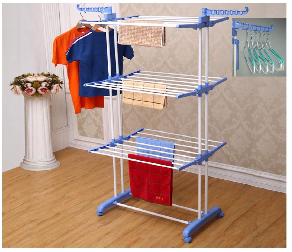 KUMAKA Heavy Duty Movable/Mild Steel Double Pole Cloth Drying Stand & Laundry Rack with Weight Capacity,40kg