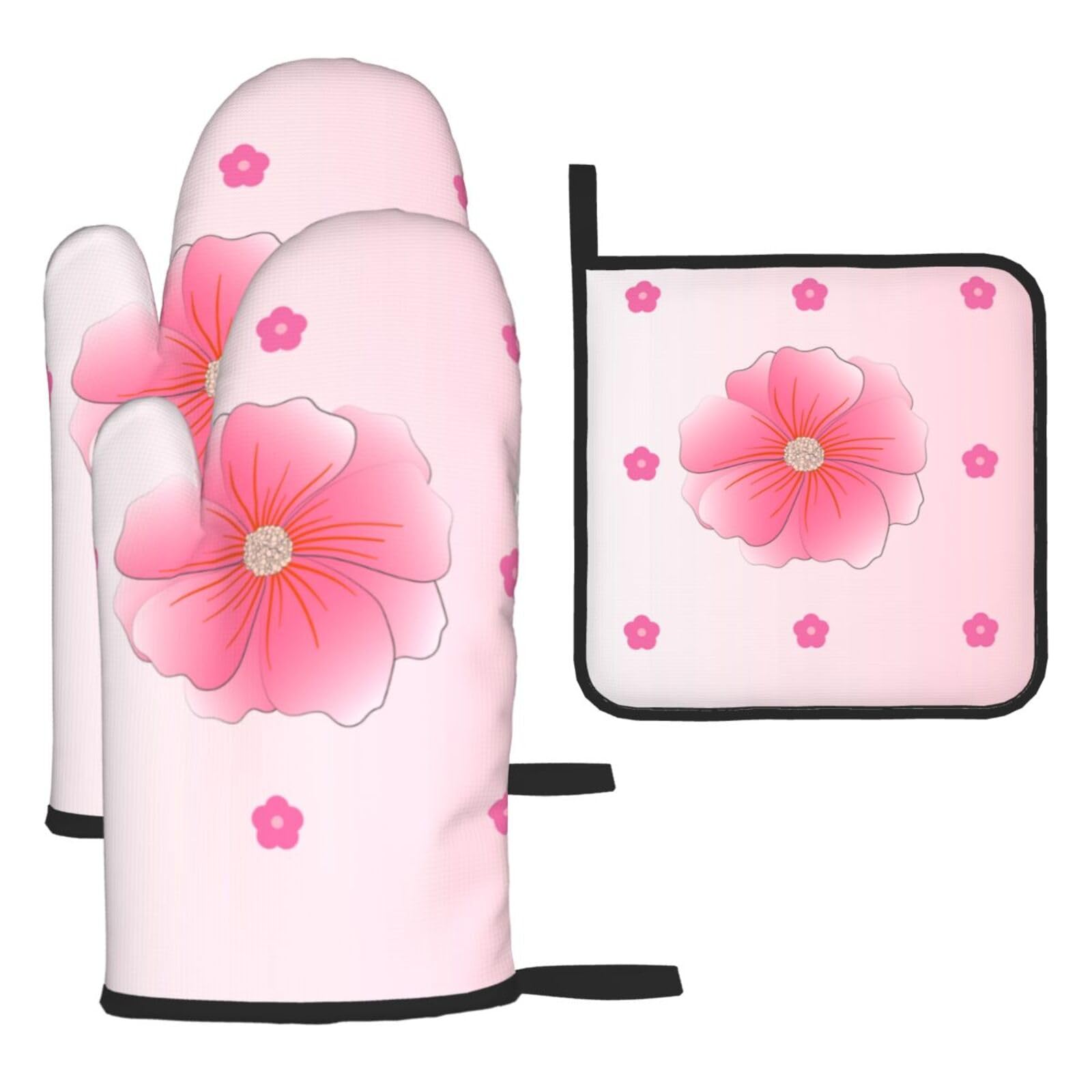 Blooming carnations Oven mittens and oven mitts three-piece set suitable for oven, grilling, baking, microwave and home cooking.