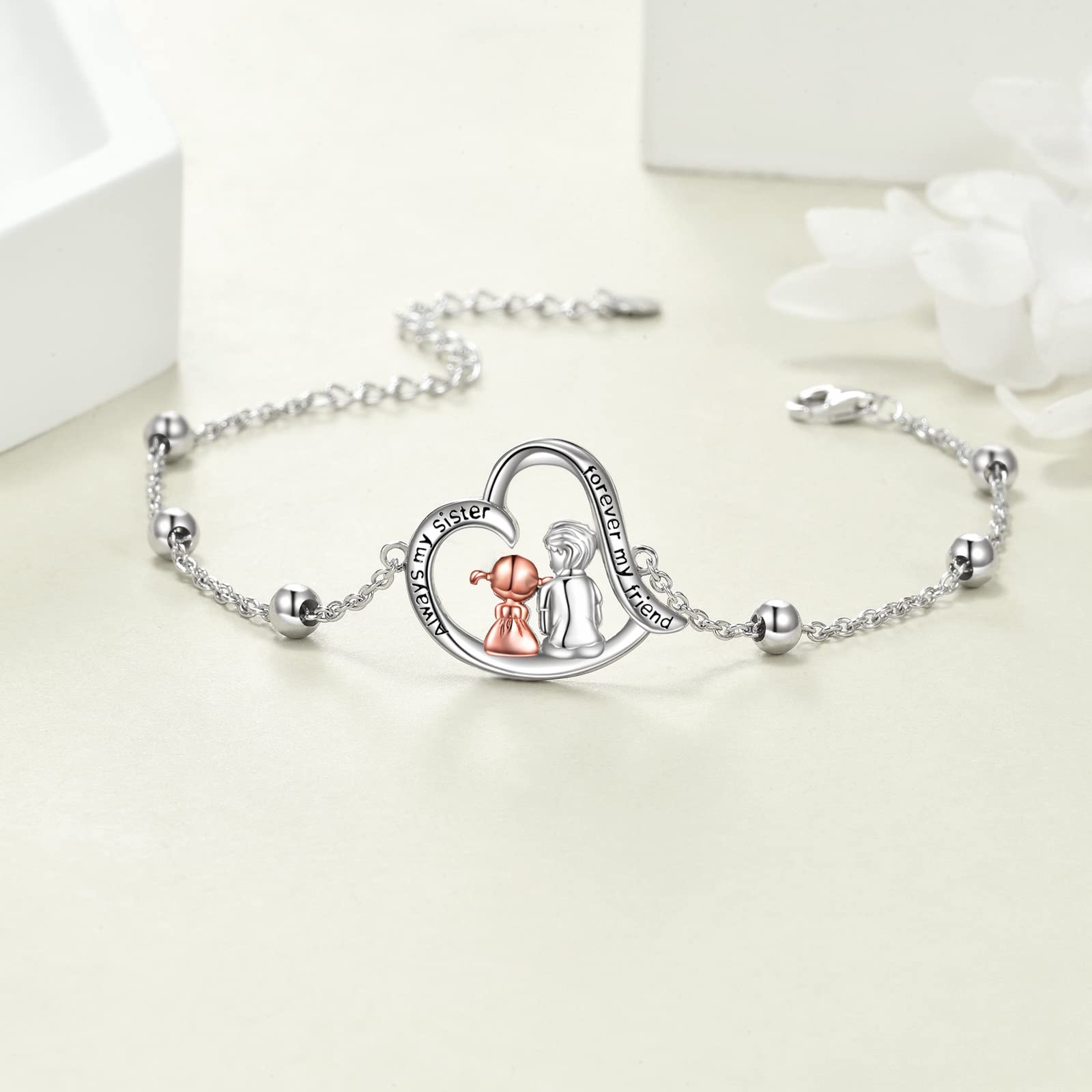 YFN Pulsera de plata de ley para hermano y hermana, regalo de joyería para niña, 5 inches, Plata de ley, No es una piedra preciosa