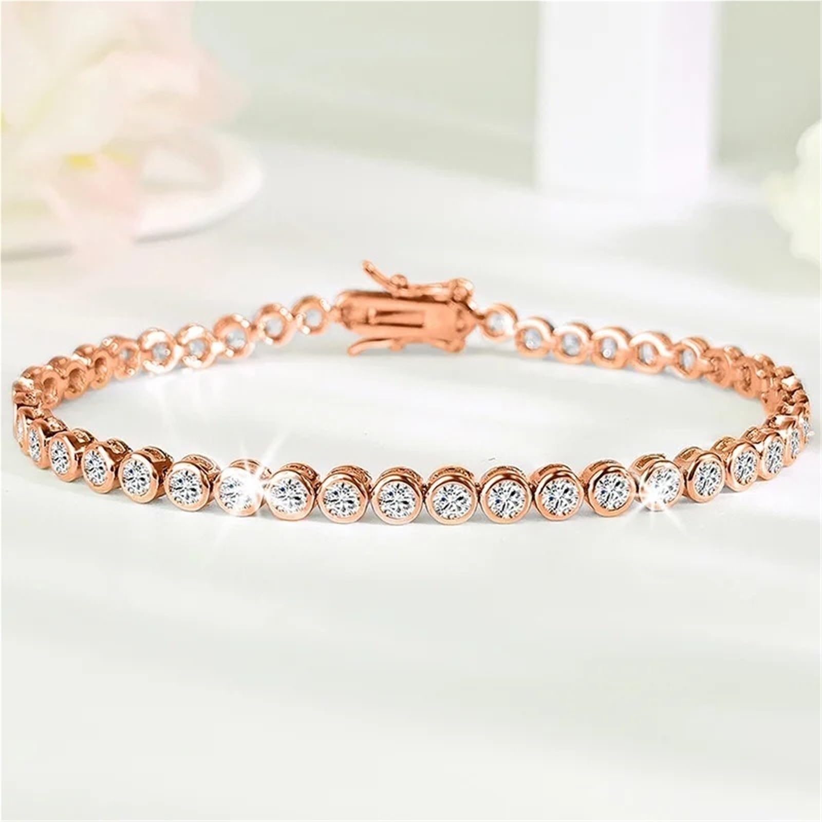 Bracciale rigido con diamanti Braccialetti da matrimonio di fidanzamento in oro rosa for le donne Gioielli tennis for feste sposa per feste e riunioni