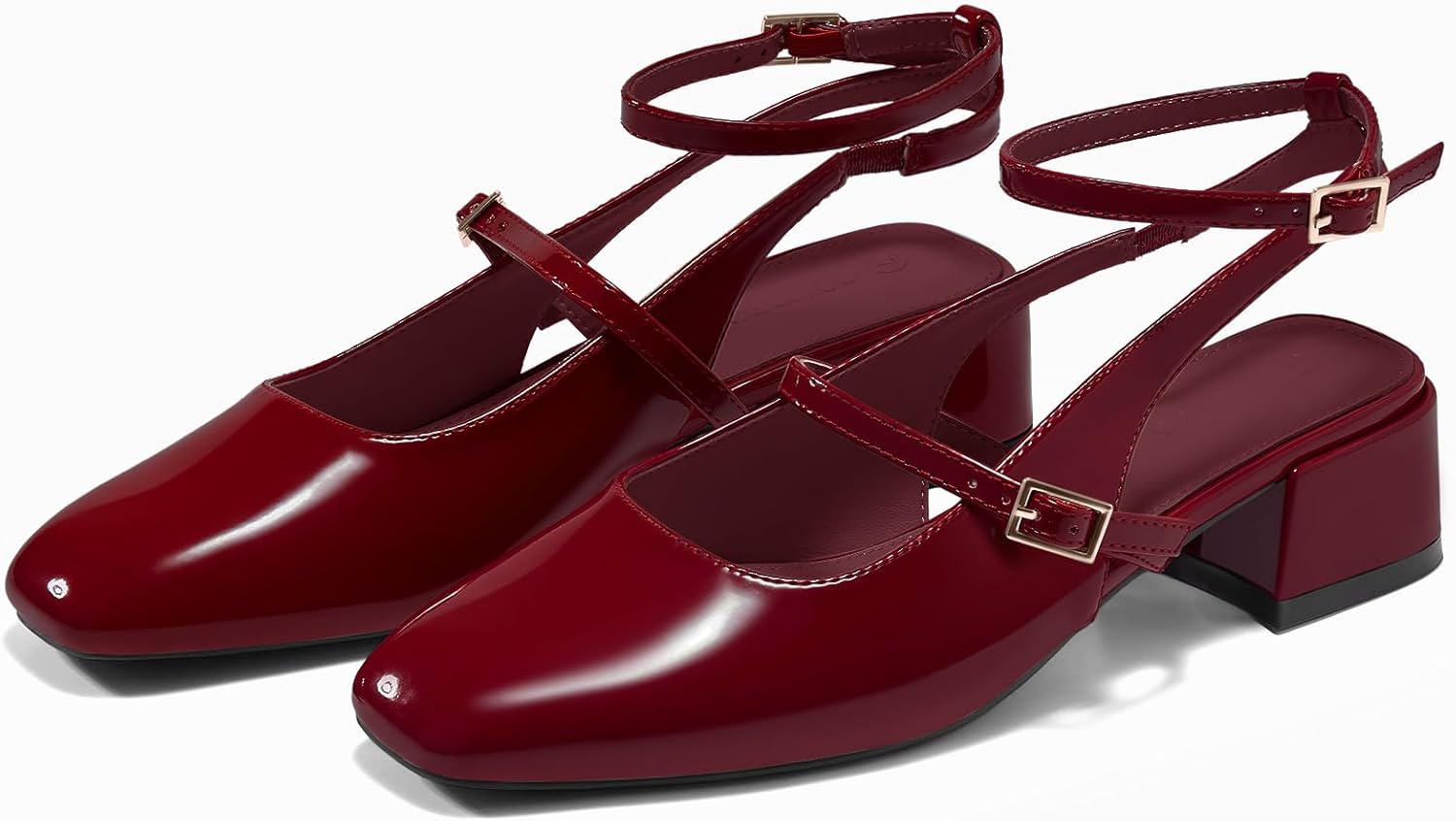 Coutgo Womens Mary Jane Chunky Low Heels Closed Square Toe Ankle Strap Pumps Wedding Party Dress Shoes - Image 5