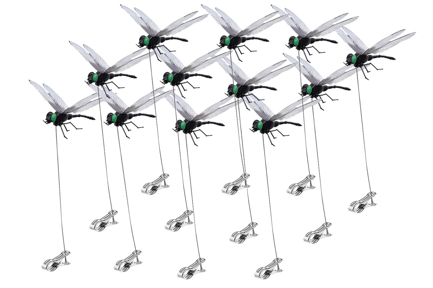 AGDLLYD 12 Pack Dragonfly Clip,3D Dragonfly Garden Stakes Decor,Fly Deterrent,Dragonfly Humming Bird Stakes,Deer and Horse,Bird and Fly Scare Devices for Indoor Outdoor Garden (12 black)