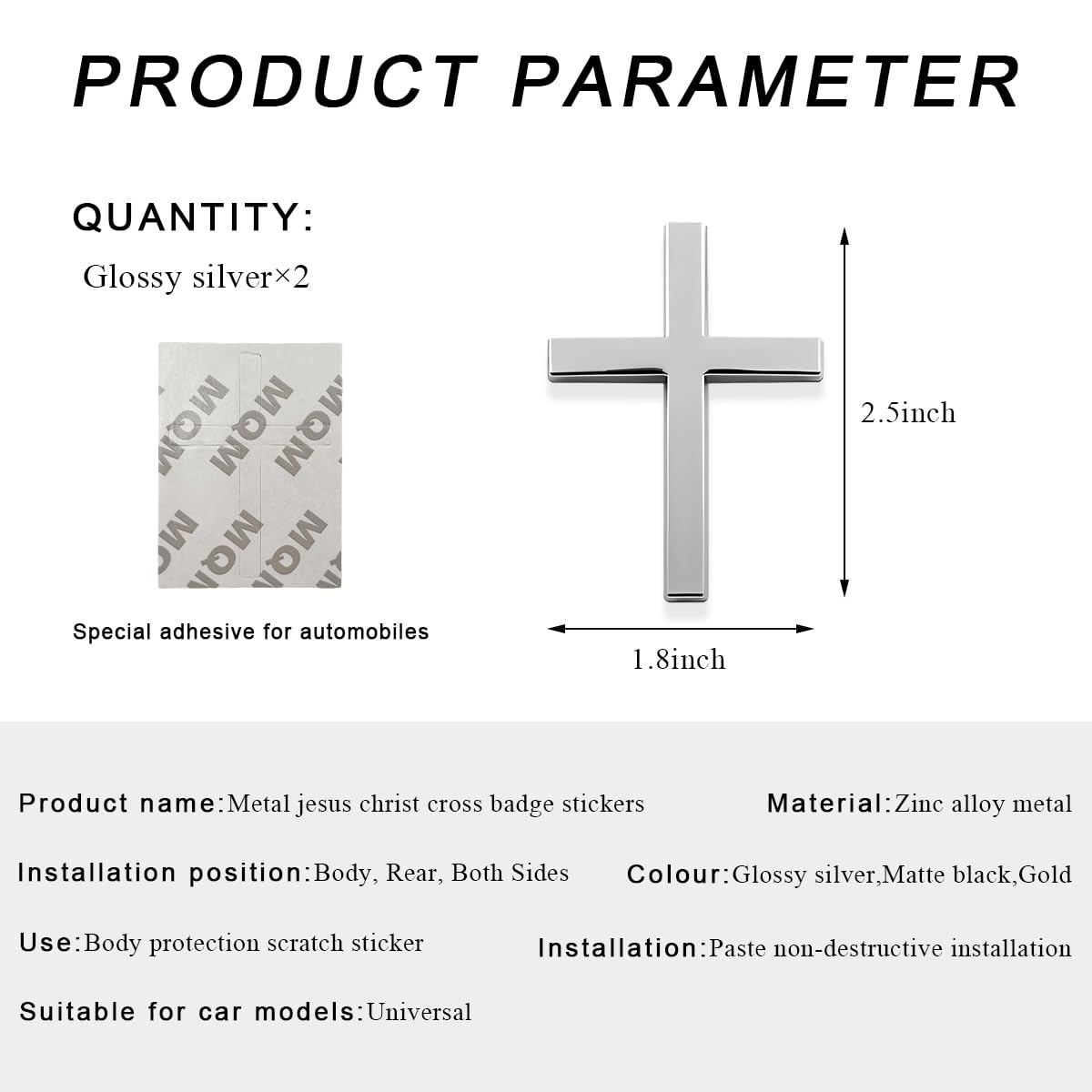 2PCS Metal Jesus Christ Cross Badge Stickers 2 5 1 8 Alloy 3D Individual Car Cross Sticker Self — view 2