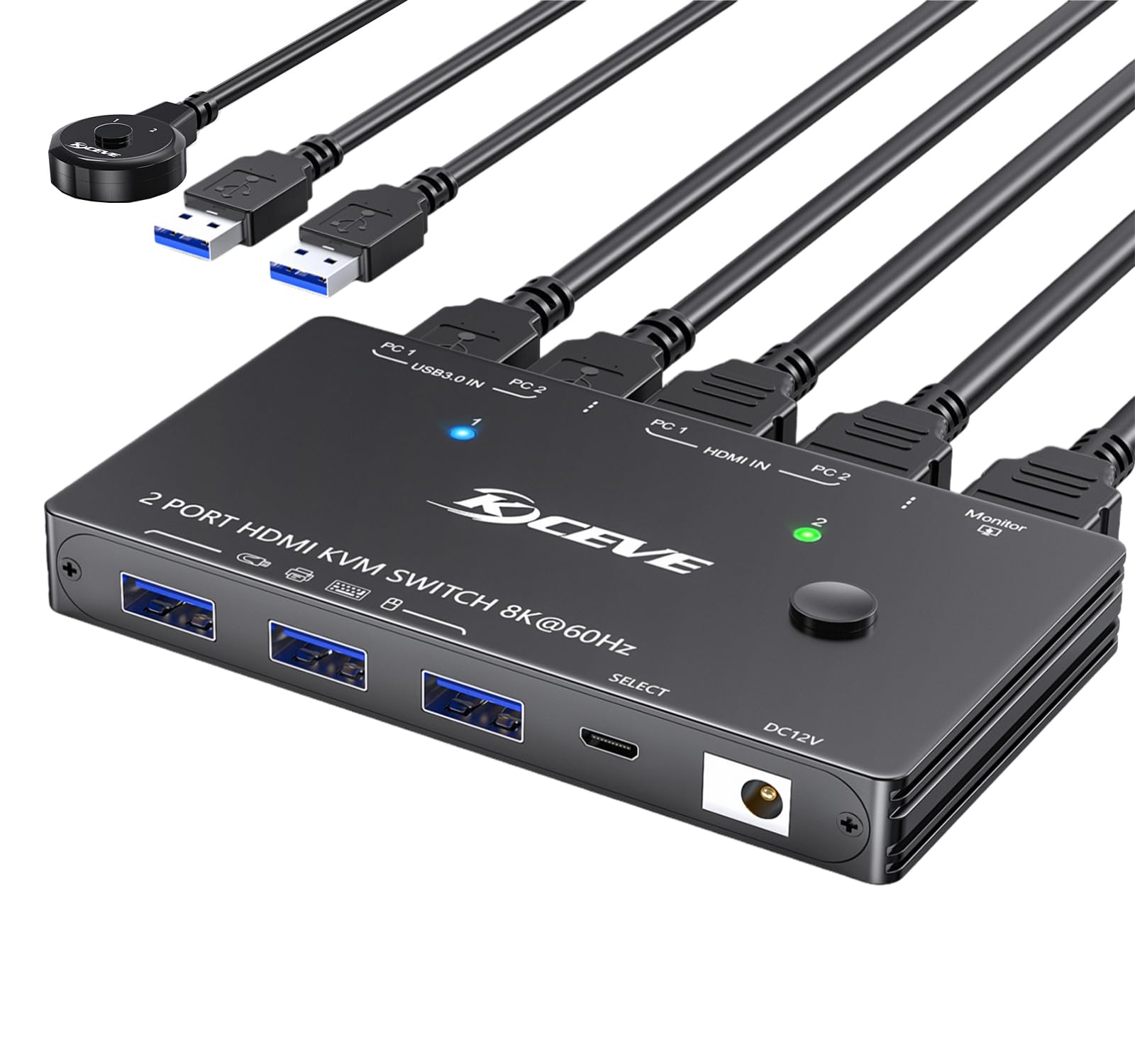 8K HDMI KVM Switch 1 Monitor 2 Computers 8K@60Hz 4K@120Hz, H