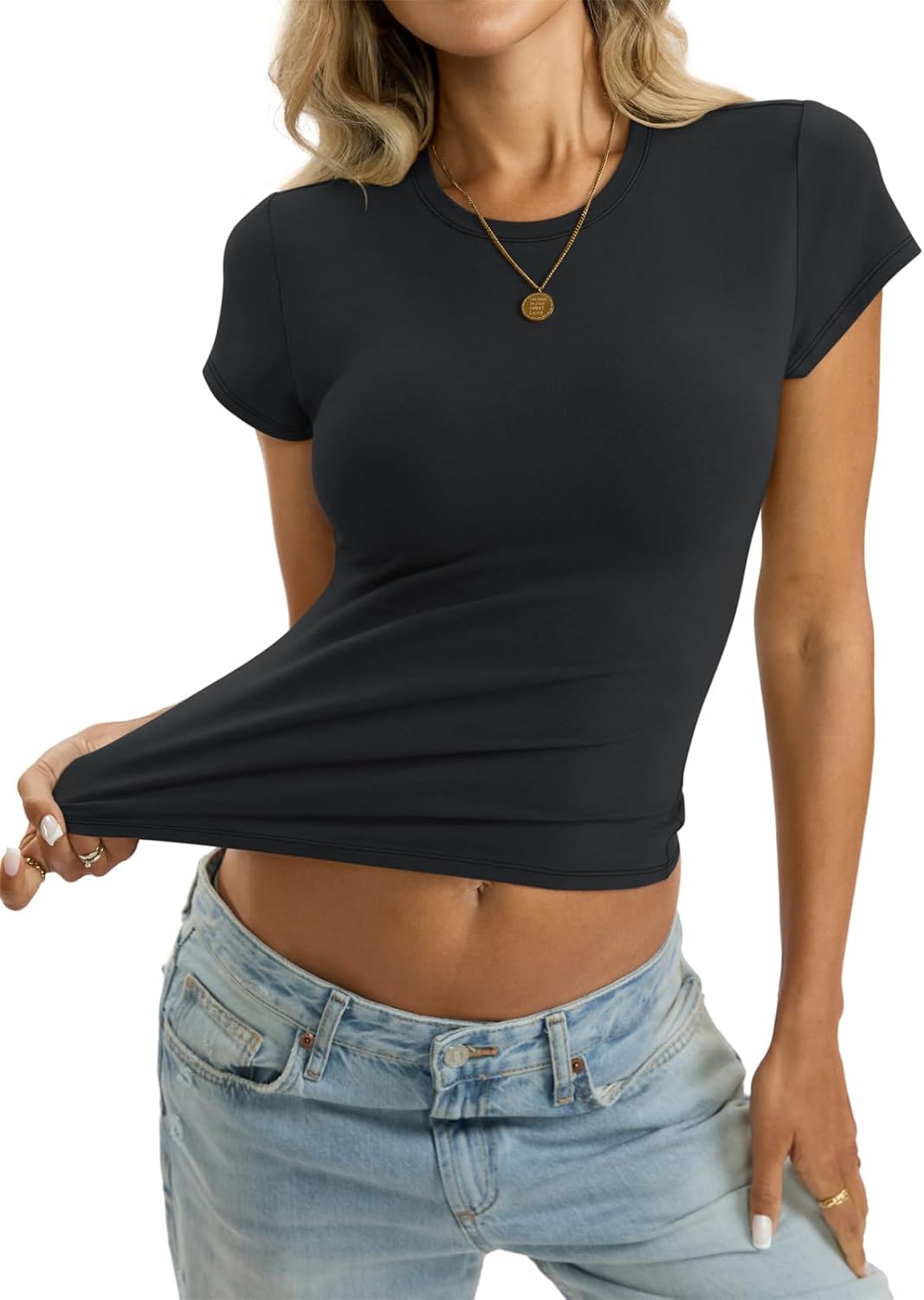 Womens Cotton Crop T Shirts Basic Crew Neck Tee Fitted Going Out Tops Summer Cute Gym Workout Clothes 2026 - Image 5