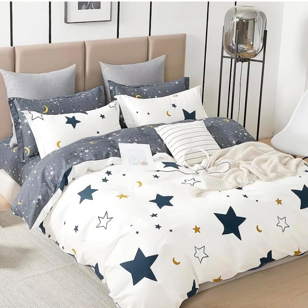 MiniSteps 100% Cotton Duvet Cover Set - 3 Pieces (1 Duvet Cover + 2 Pillow Case) Bedding Set with Zipper Closure - Reversible Bedding Set for Kids - Children Duvet Cover Set (Dinos, Queen)