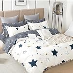 MiniSteps Ensemble de couvertures de couettes 100% Coton - 1 Couverture de couettes + 2 Carcasses d'oreillers - Ensemble de literie avec fermeture à glissière - Ensemble de literie réversible pour enfants - Décor chambre à coucher pour enfants (Blue Meadow, Queen)