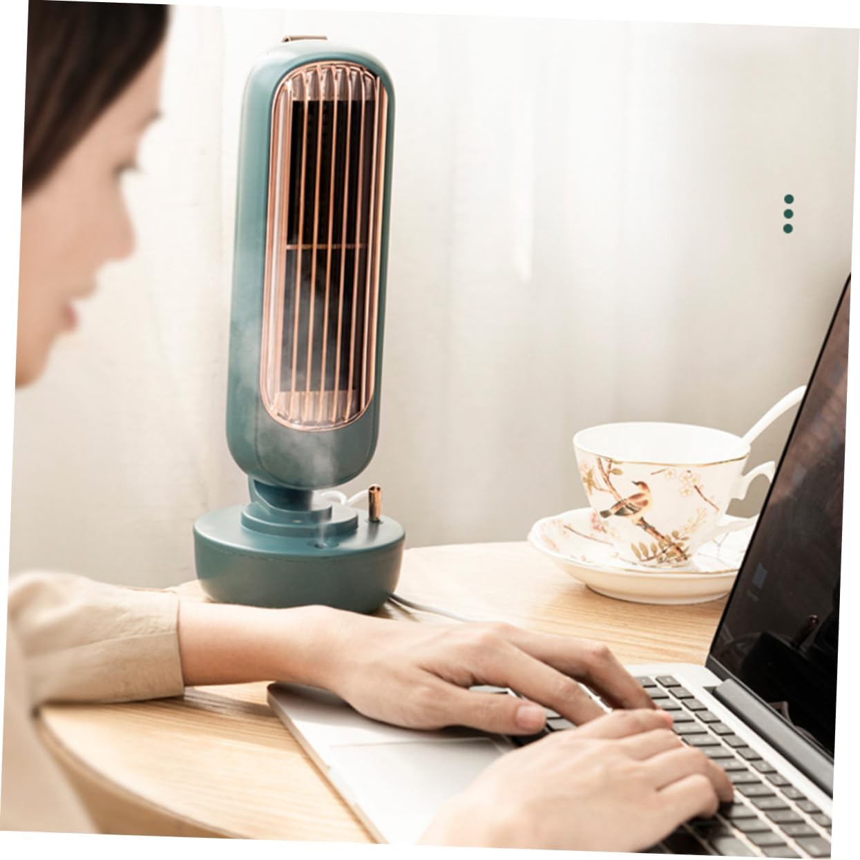 ABOOFAN Usb Desk Cooling Fan Humidifier Function Mini Portable Atomizing Fan for Home Office Use Green Personal Air Circulator for Moisture and Comfort