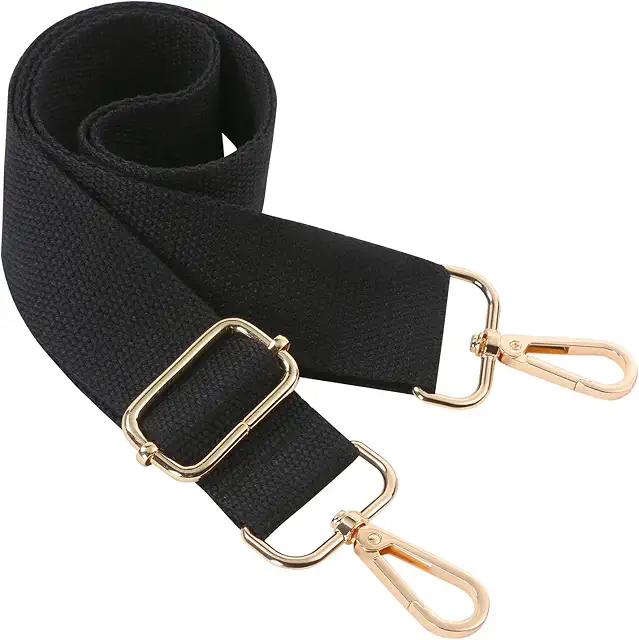 Aucuu Wide Adjustable Bag Strap with Metal Hooks - Black
