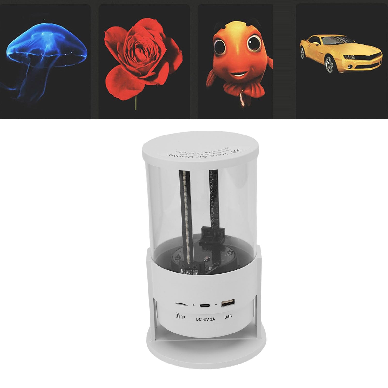 Gedourain Ventilatore Ologramma LED 10cm 1080P Display Pubblicitario 3D WiFi a Due Foglie per Negozi Uffici Supermercati Ristoranti con Copertura Trasparente
