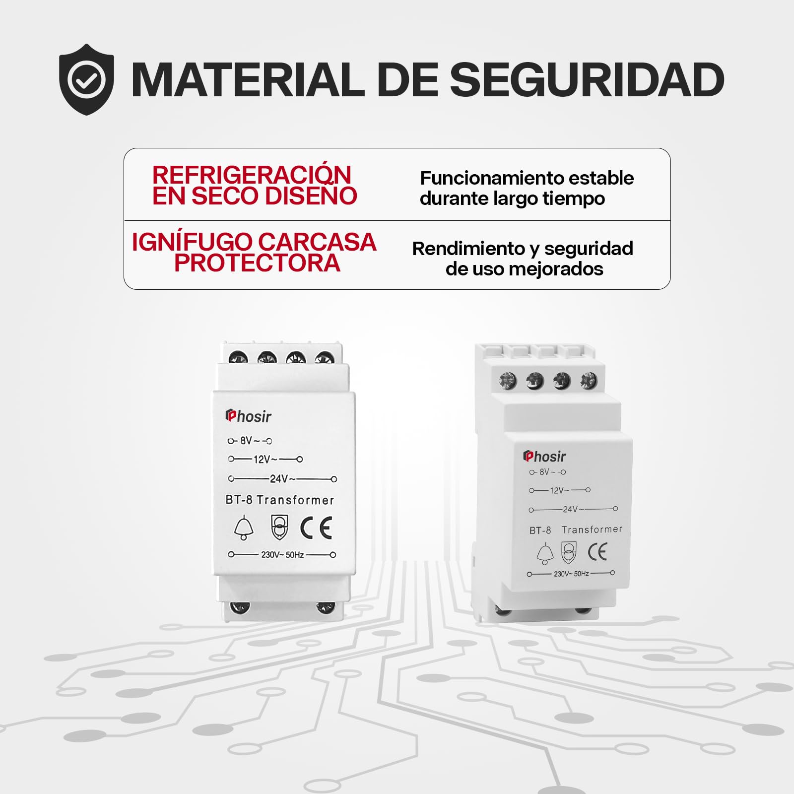 Transformador 220V 8V, Transformador 8V 12V 24V/AC Salida, 230V/AC Entrada, Max 8VA, Alimentador 12V, Apto para Timbres, Timbres Visuales, Carril de 35 mm, BT-8 No es Compatible con CC