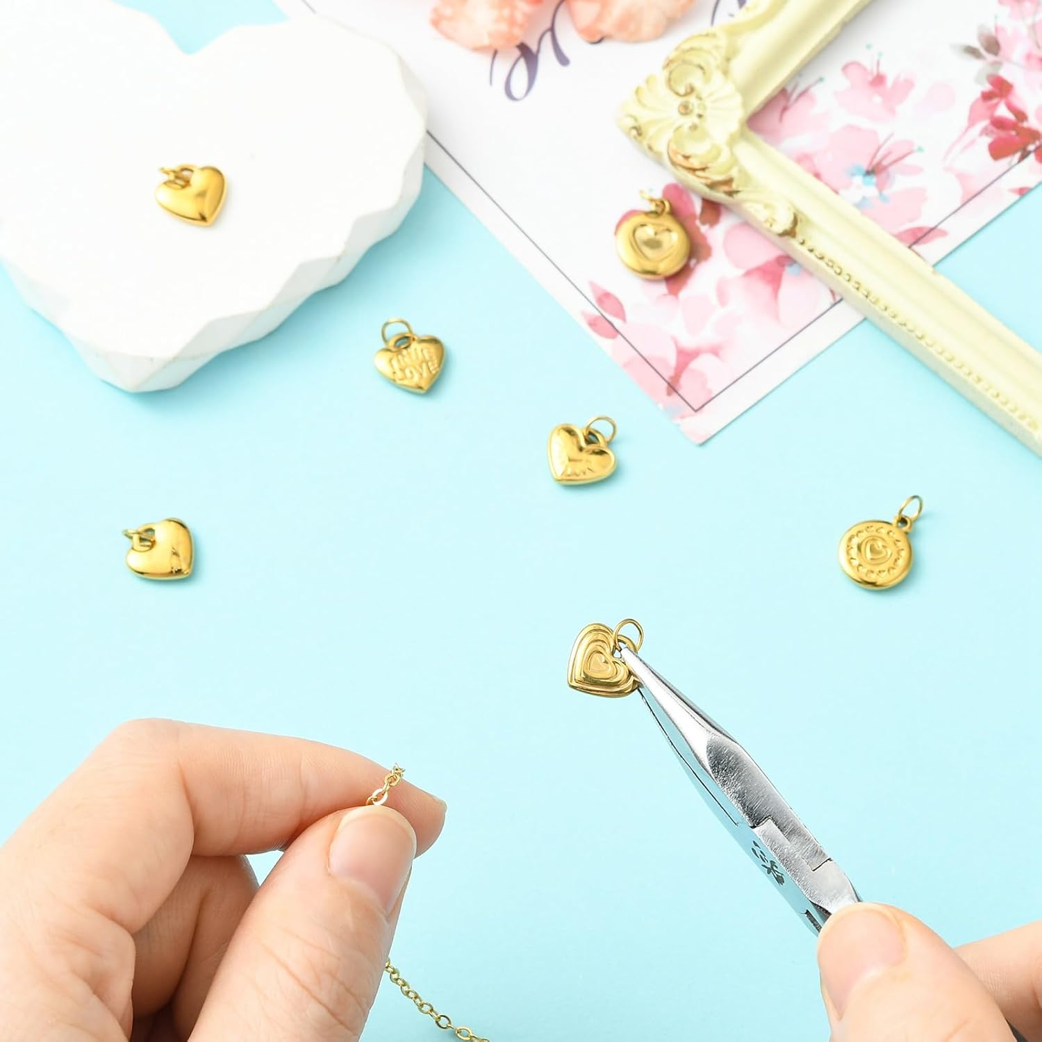 KitBeads 7Pcs Tiny Heart Charms True Love Stainless Steel Sacred Heart Charms for Jewelry Making Necklaces Earrings Bracelets Crafts - Image 5