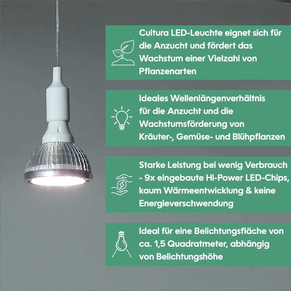 Parus by Venso LED Pflanzenlampe Vollspektrum Cultura LED Lampe E27 18W 60°, Wachstumslampe für Pflanzen wie Kräuter-, Gemüse- und Blühpflanzen, Parus Pflanzenlampe LED Vollspektrum Pflanzenlicht