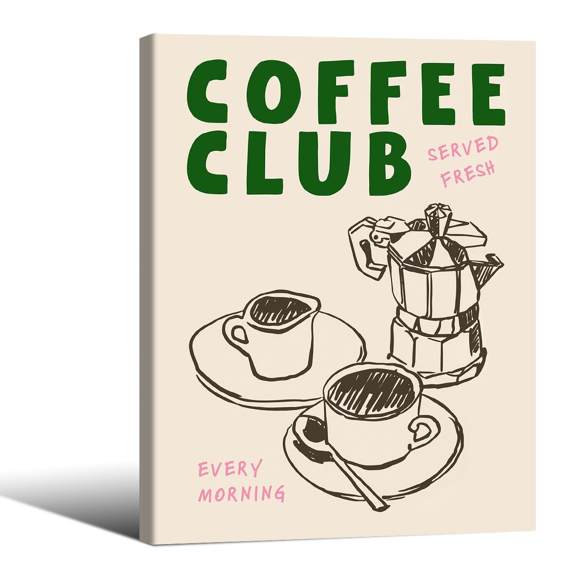 Framed Canvas Wall Art Posters Kitchen Coffee Club Print Vintage Coffee Artwork for Home Dining Room Living Room Office Apartment Decor 11x14in