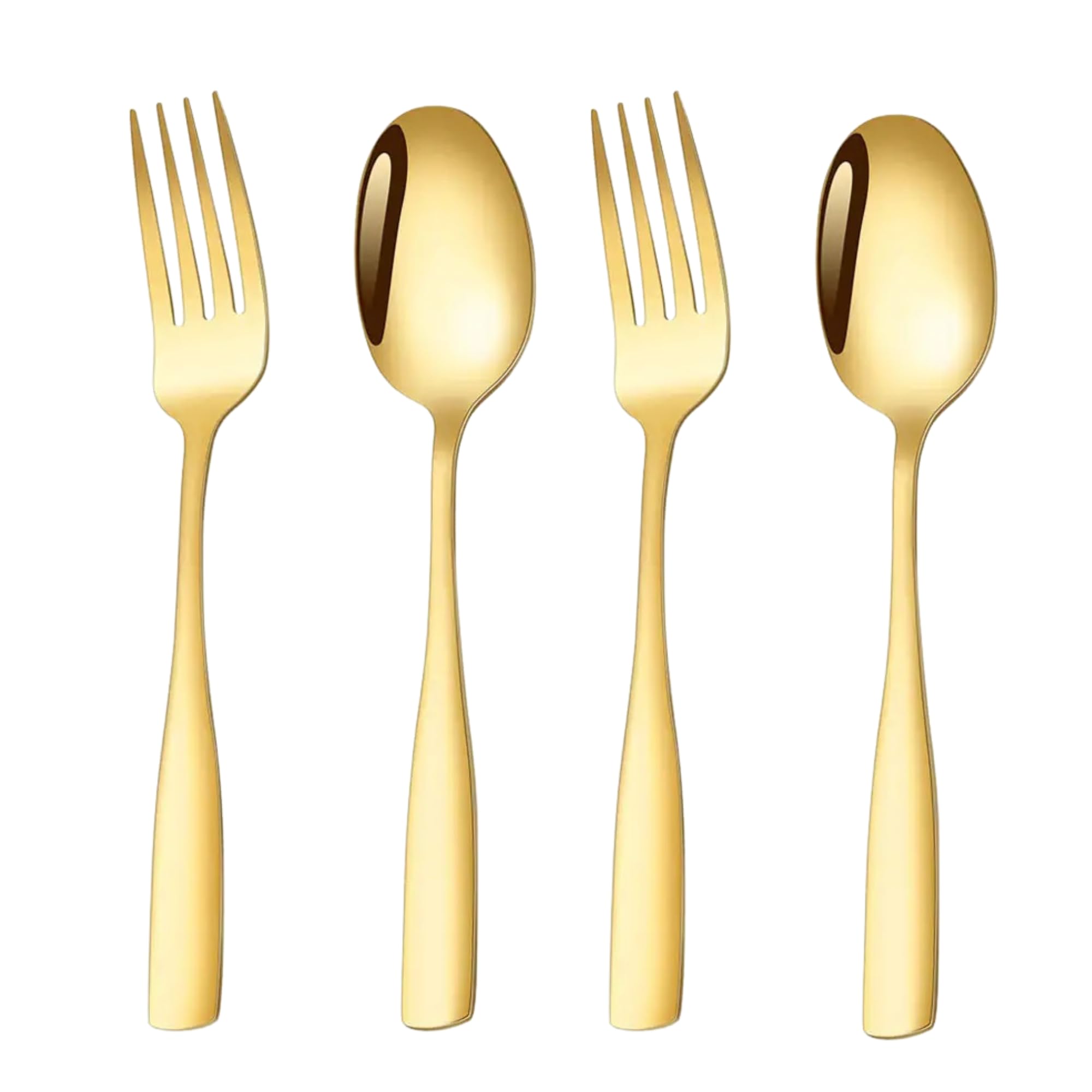 KitchAntique Aurum Gold 4-Piece Cutlery Set – 2 Tablespoons (7.3") & 2 Dinner Forks (7.7"), Food-Grade 18/8 Stainless St