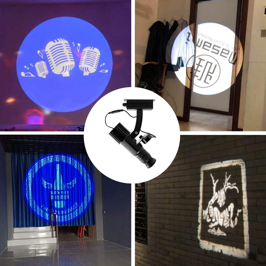 WUZHENG GOBO Light Logo Proyector Light 25W LED GOBO Projector Advertising Logo Light para Tienda Wedding Event Advertising,Black,Indoor