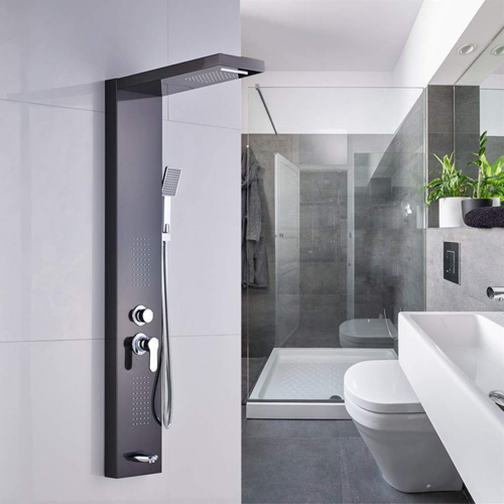 Système de douche cascade pluie en bronze huilé avec robinet mitigeur et douchette