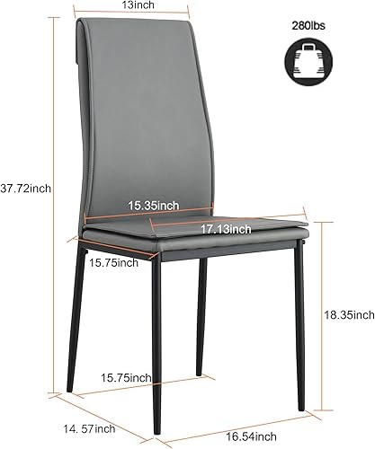 Miniatura 2 de Juego de 4 sillas de comedor, sillas de cocina de respaldo alto con asiento de piel sintética y patas de metal sólido para comedor, cocina, hogar y