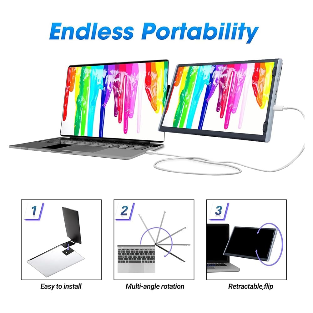 Monitor Portatile/Estensore per Schermo Portatile EM1412 da 14,1 Pollici per Laptop e Notebook