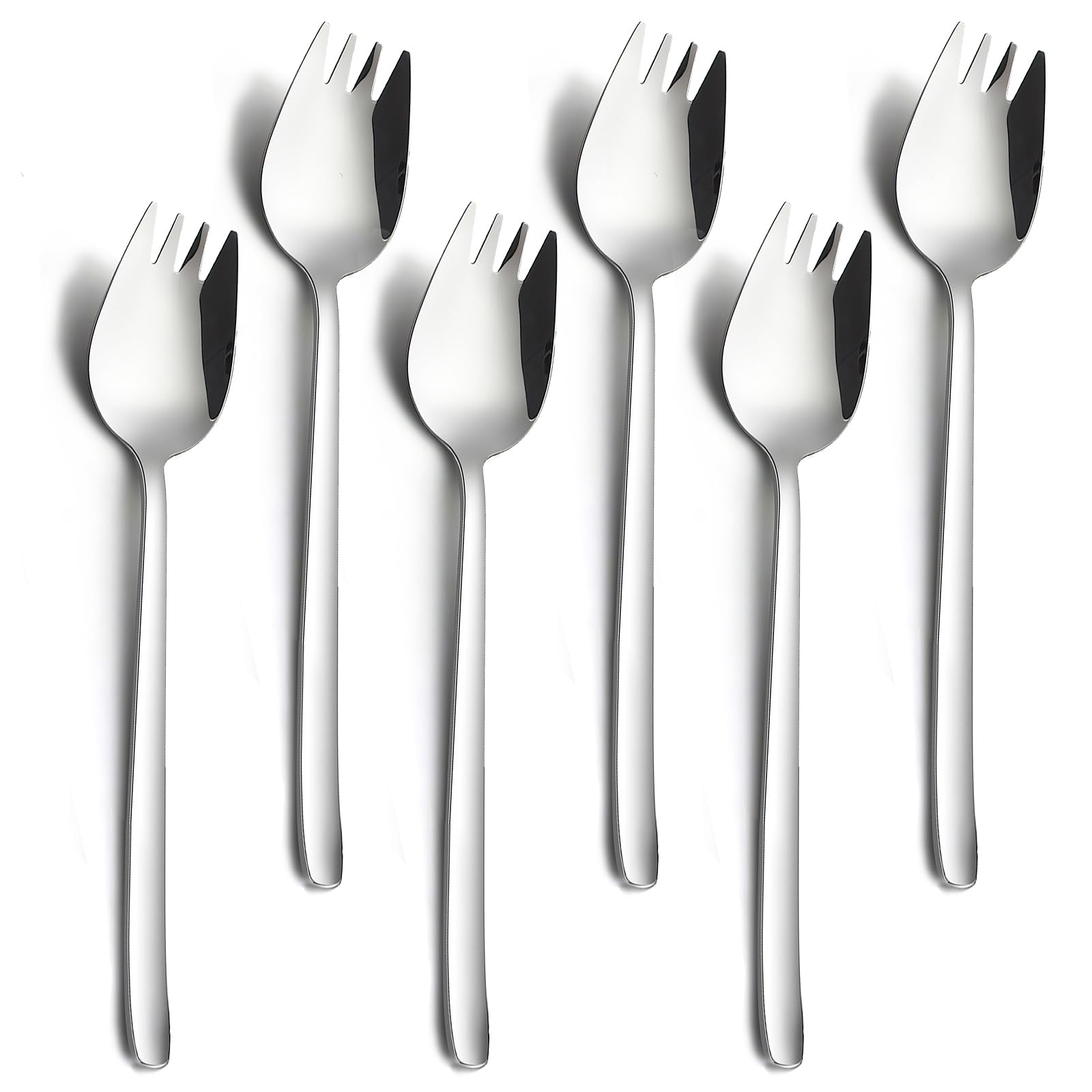 Sporks, 6-Pack Salad Forks 18/10 Stainless Steel Metal Spork, 7.4 Inches Long Handle Dessert Spoons Ice Cream Spoons, Flatware Set Forks for Salad Fruit Noodle, Dishwasher Safe
